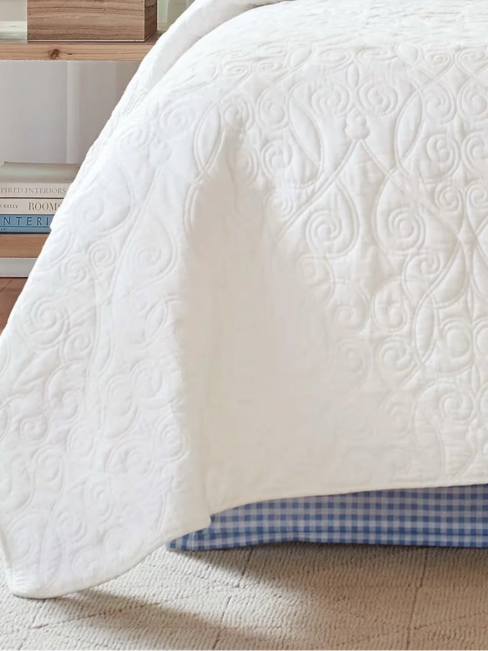 Laura Ashley Felicity King Quilt Set White Reversible 100% Cotton Shams Included